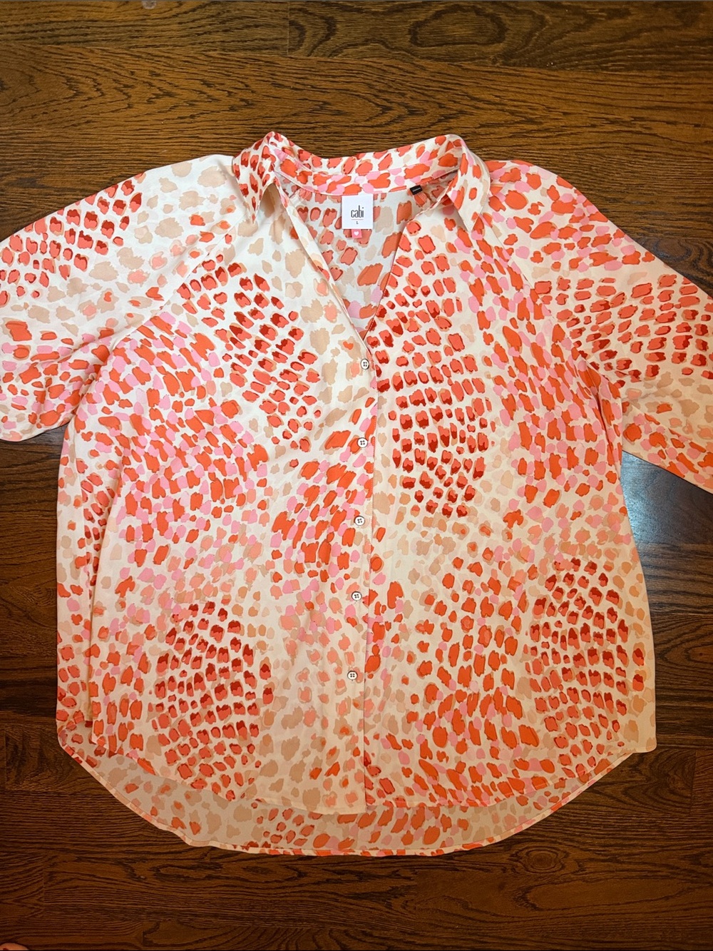 Cabi Orange and White Print Blouse Size Large